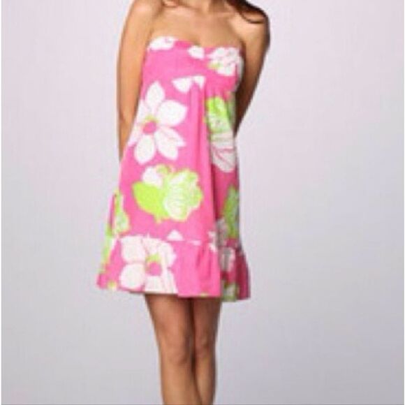 Lilly Pulitzer Blair‎ Silk Dress strapless Ruffle hem in Hot Pink size 6 Small - Picture 8 of 12
